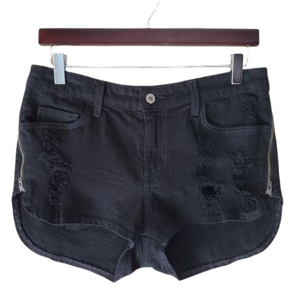 Carmar Black Distressed Side Zipper Denim Shorts - Picture 1 of 9